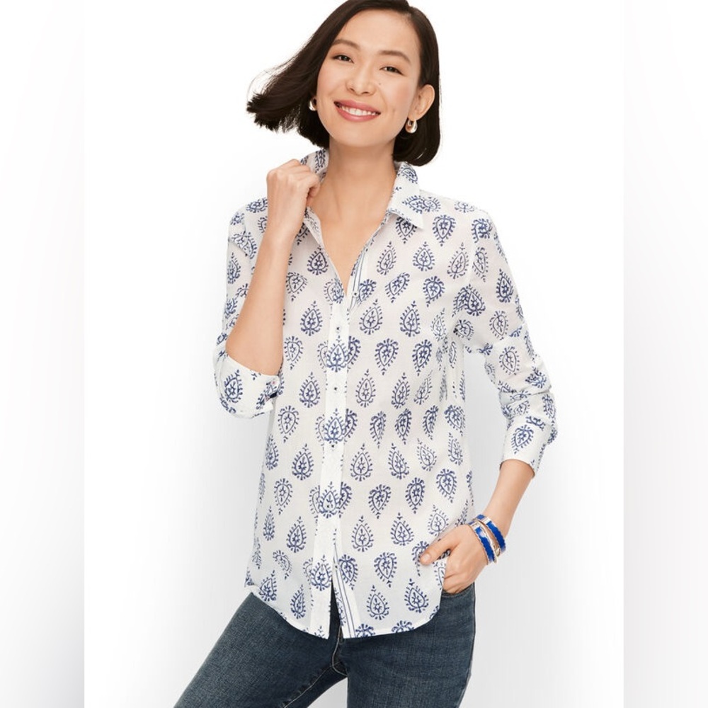 Talbots Classic Cotton Button Down - Woodblock Paisley, Medium Petite